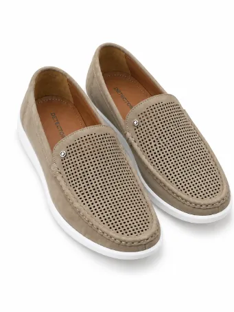 Detector Men's Beige Perforated Leather Loafers with Rubber Soles