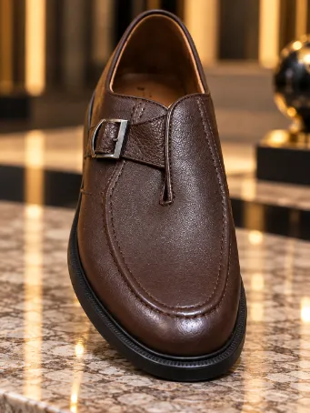 Men's Brown Genuine Leather Buckle Loafers