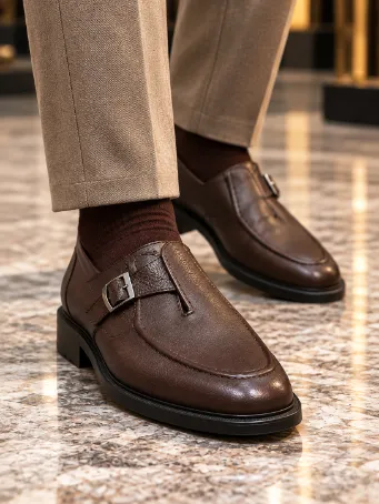 Men's Brown Genuine Leather Buckle Loafers