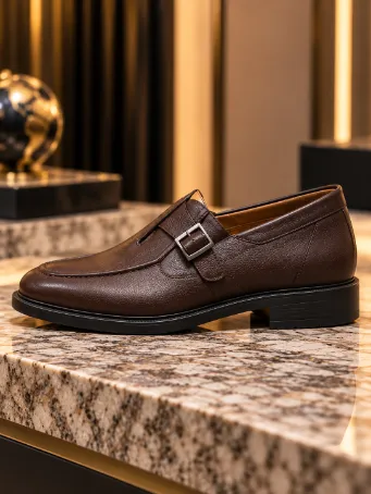 Men's Brown Genuine Leather Buckle Loafers