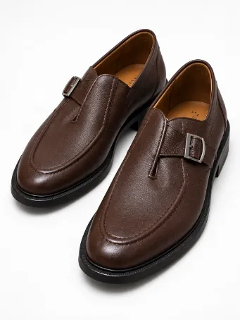 Men's Brown Genuine Leather Buckle Loafers
