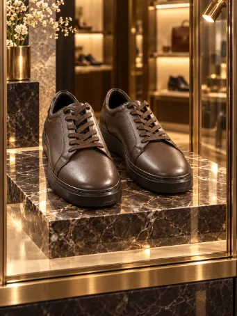 Men's Dark Brown Genuine Leather Sneakers with Tonal Soles