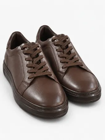 Men's Dark Brown Genuine Leather Sneakers with Tonal Soles