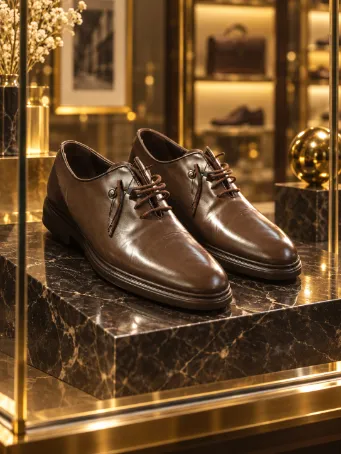 Men's Dark Brown Genuine Leather Shoes with Zip Detail