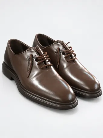 Men's Dark Brown Genuine Leather Shoes with Zip Detail