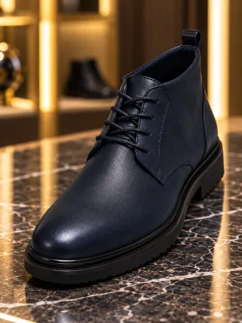 Men's Navy Genuine Leather Lace-Up Boots