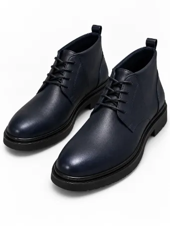 Men's Navy Genuine Leather Lace-Up Boots