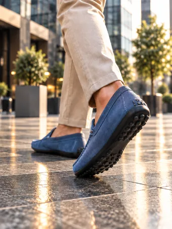 Men's Blue Genuine Suede Moccasin Loafers