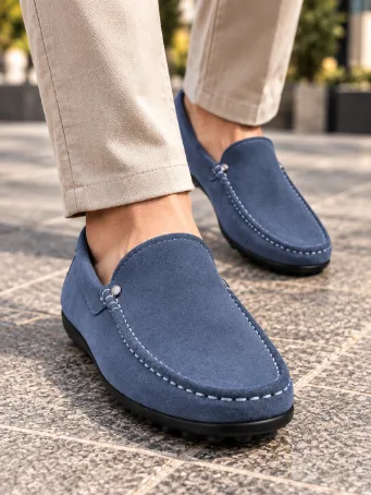 Men's Blue Genuine Suede Moccasin Loafers