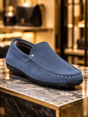 Men's Blue Genuine Suede Moccasin Loafers