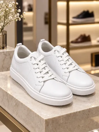 Premium Men's White Genuine Leather Sneakers