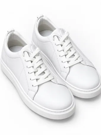 Premium Men's White Genuine Leather Sneakers