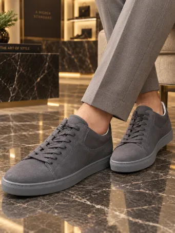 Premium Men's Grey Genuine Suede Sneakers