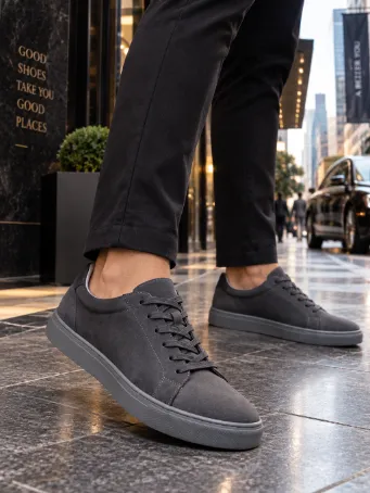 Premium Men's Grey Genuine Suede Sneakers