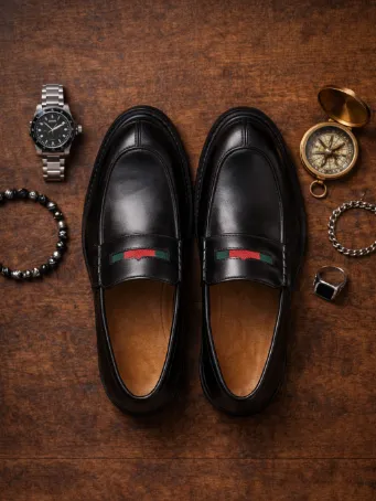 Prestige Şerit Detaylı Siyah Deri Erkek Loafer Ayakkabı