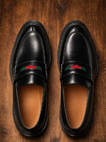 Prestige Şerit Detaylı Siyah Deri Erkek Loafer Ayakkabı