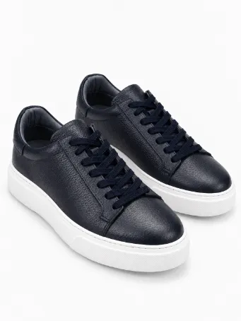 Men's Black Genuine Leather Sneakers with White Soles