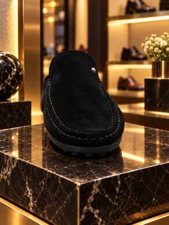 Men's Black Genuine Suede Driving-Sole Loafers