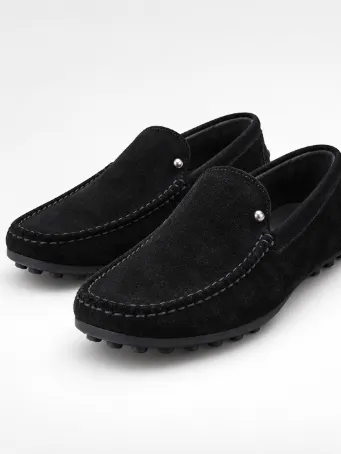 Men's Black Genuine Suede Driving-Sole Loafers