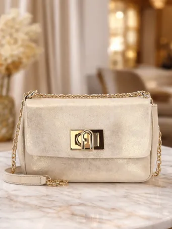 Krem Şampanya Kadın Omuz Çantası Gold Zincir Askılı Şık Gece Çantası