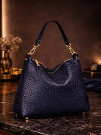 Regalia Serisi Lacivert Örgü Deri Çanta