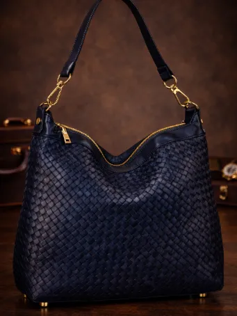 Regalia Serisi Lacivert Örgü Deri Çanta