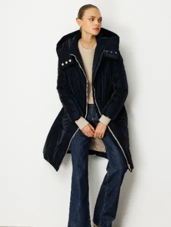 Kapüşonlu Uzun Kadın Şişme Mont Model 5755