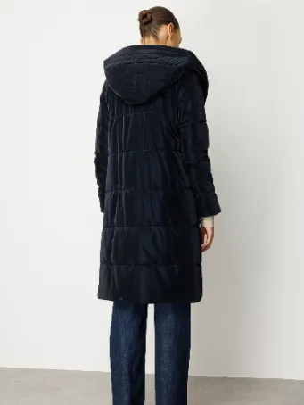 Kapüşonlu Uzun Kadın Şişme Mont Model 5755