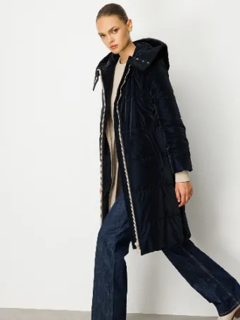 Kapüşonlu Uzun Kadın Şişme Mont Model 5755