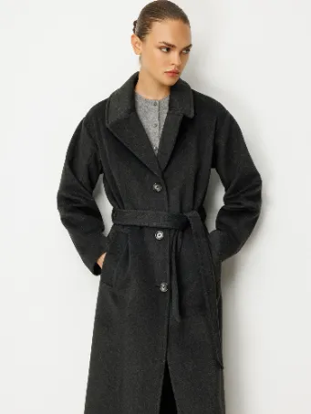 Kemerli Uzun Kaşe Kadın Kaban 5890