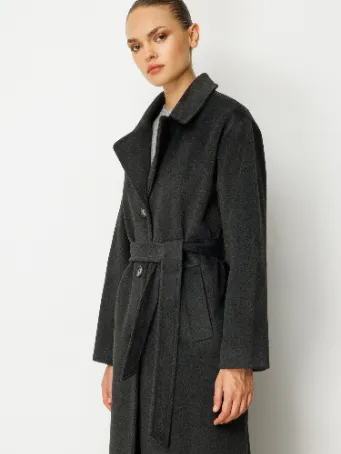 Kemerli Uzun Kaşe Kadın Kaban 5890