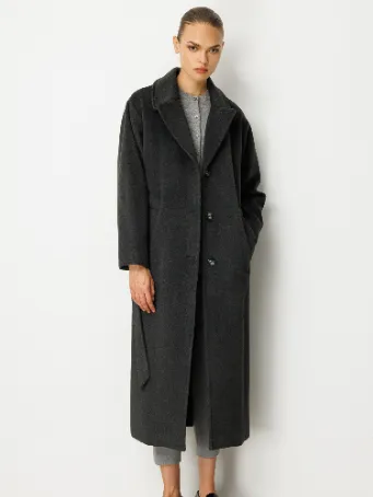 Kemerli Uzun Kaşe Kadın Kaban 5890