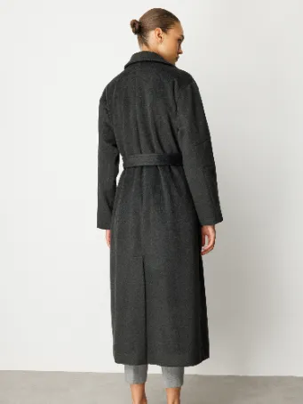 Kemerli Uzun Kaşe Kadın Kaban 5890