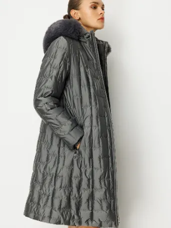 Kürk Detaylı Kapüşonlu Uzun Kadın Şişme Mont Model 5411