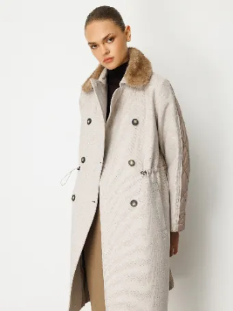 Kürk Yakalı Kapitone Detaylı Uzun Kadın Kaban