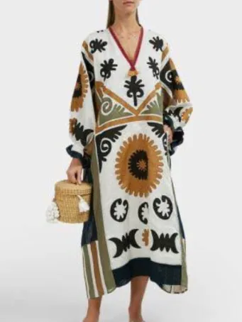 Anadolu Motifli Uzun Elbise