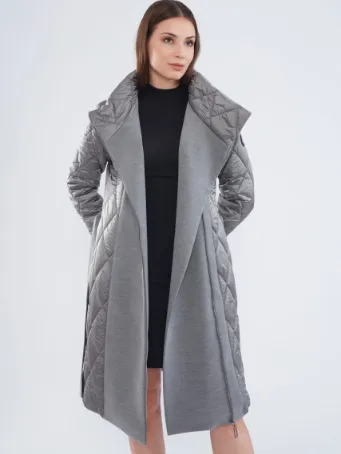 Modern Kapitone Detaylı Kaban Gri 5540