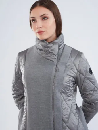 Modern Kapitone Detaylı Kaban Gri 5540
