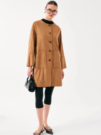 Suede-Textured Button Trench Coat 3702