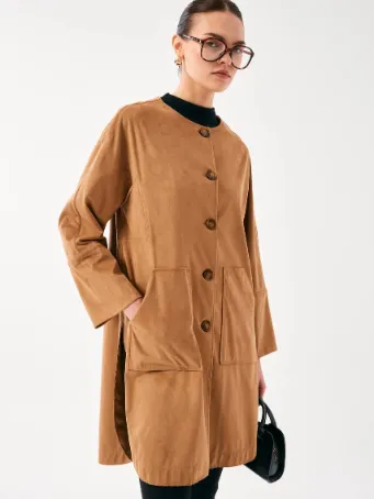 Suede-Textured Button Trench Coat 3702