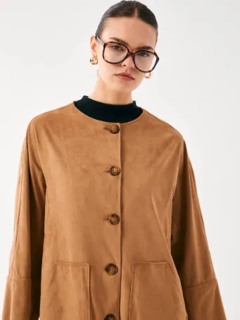Suede-Textured Button Trench Coat 3702