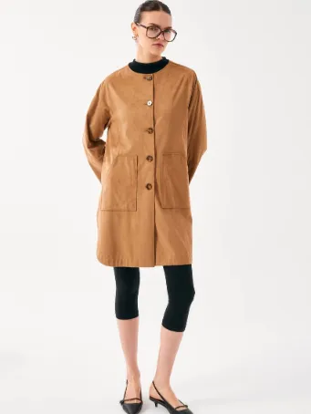 Suede-Textured Button Trench Coat 3702