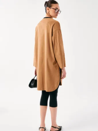 Suede-Textured Button Trench Coat 3702