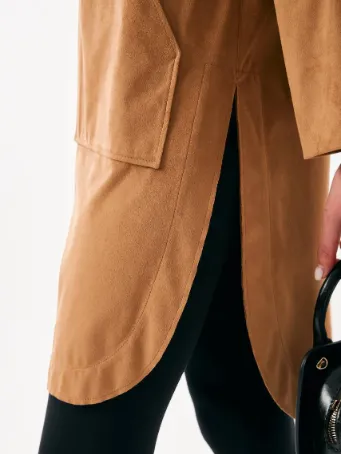 Suede-Textured Button Trench Coat 3702
