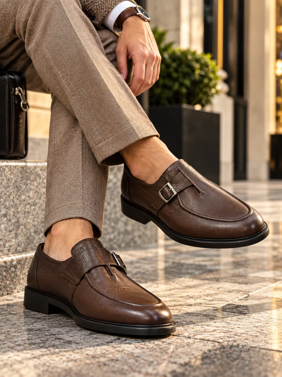 Men's Brown Genuine Leather Buckle Loafers