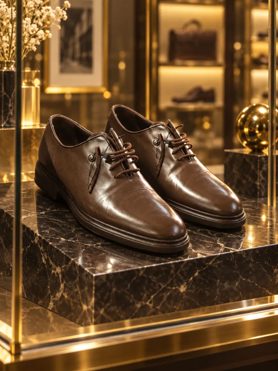 Men's Dark Brown Genuine Leather Shoes with Zip Detail