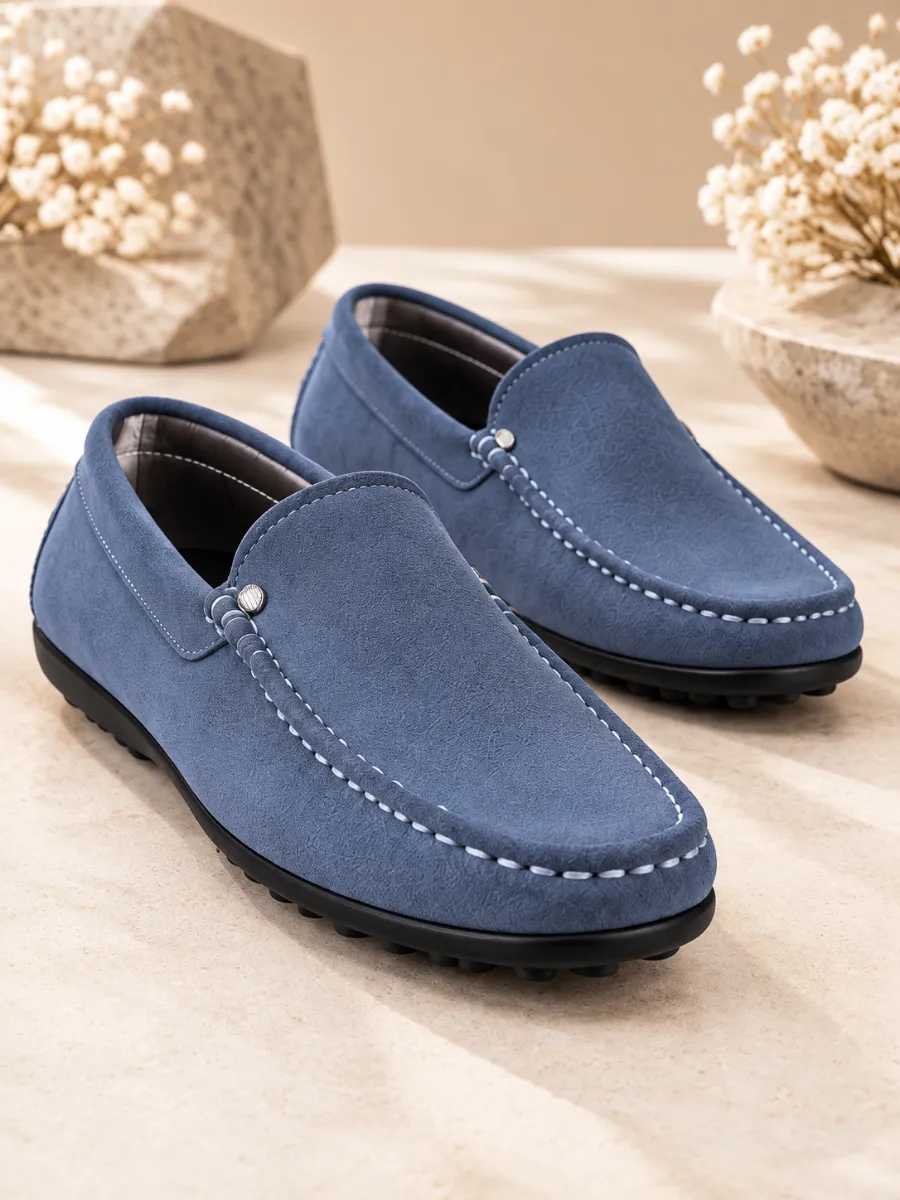 Men's Blue Genuine Suede Moccasin Loafers