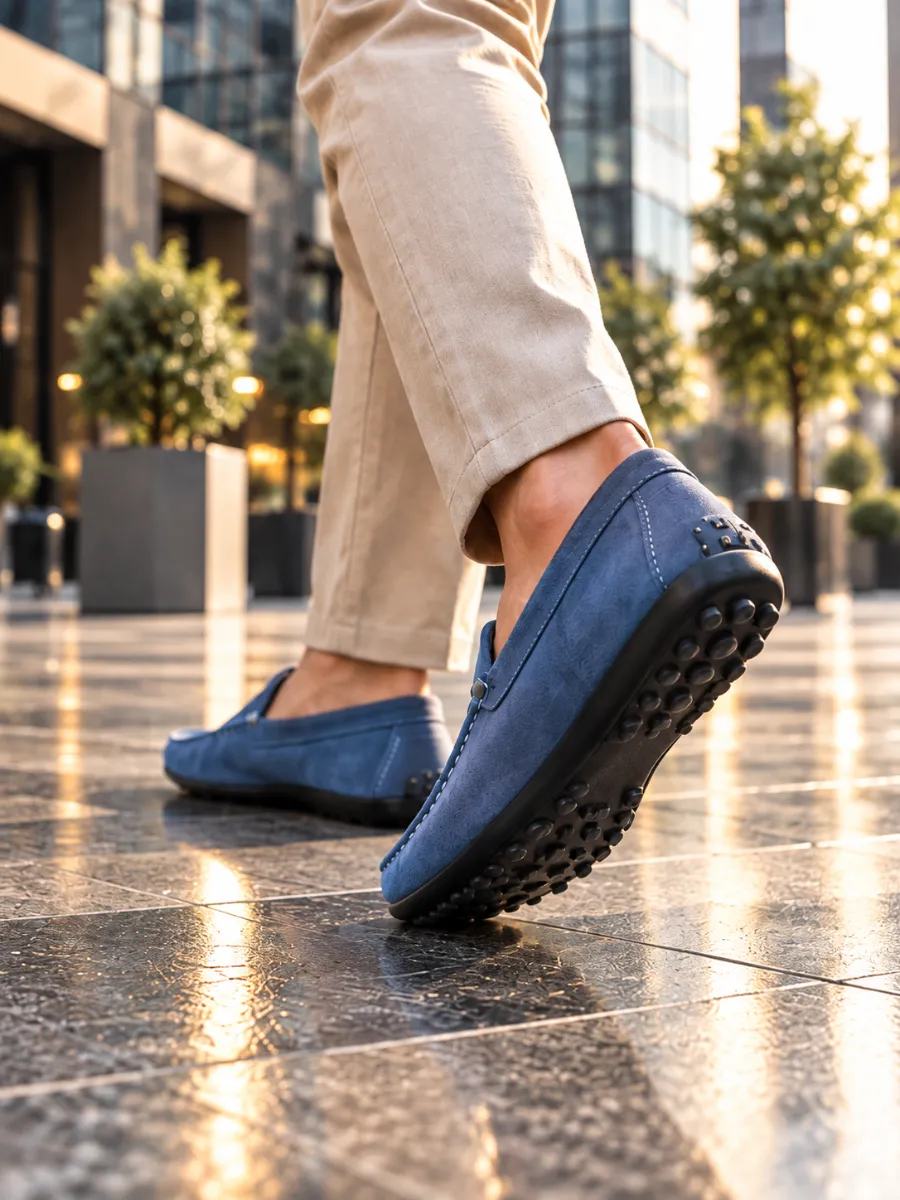 Men's Blue Genuine Suede Moccasin Loafers