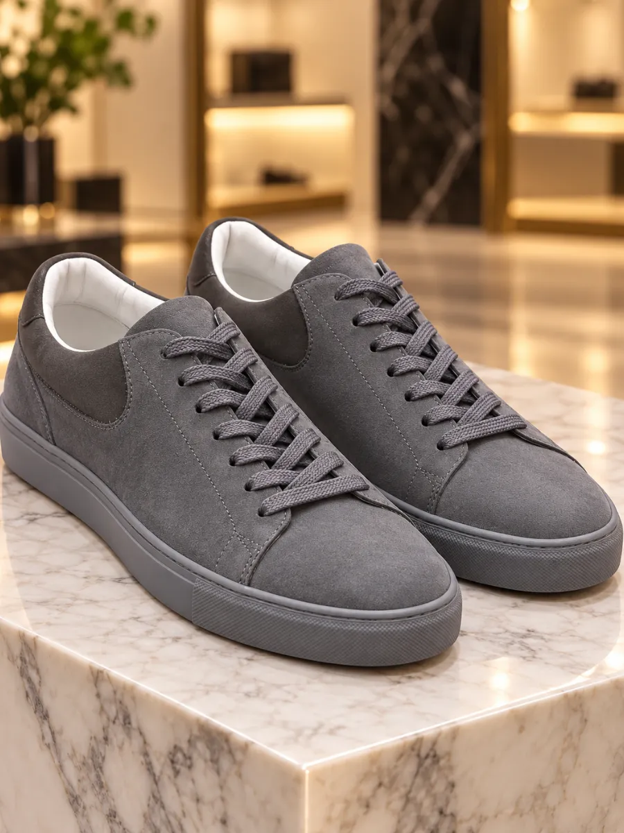 Premium Men's Grey Genuine Suede Sneakers