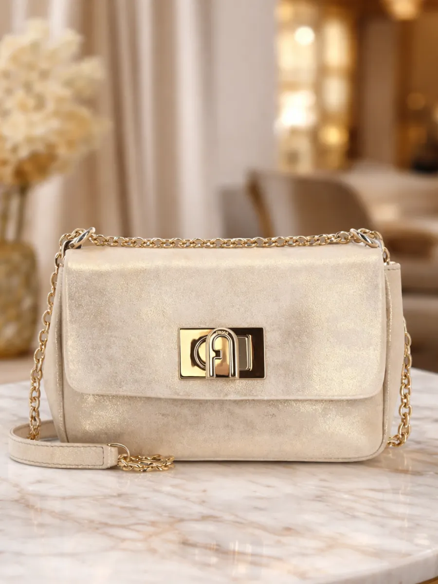 Krem Şampanya Kadın Omuz Çantası Gold Zincir Askılı Şık Gece Çantası